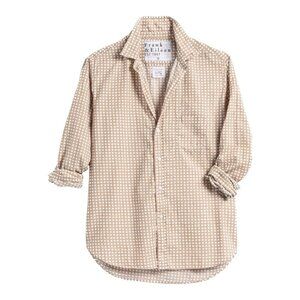Frank & Eileen Camel White Polka Dot Cotton Button Down - Italian Woven